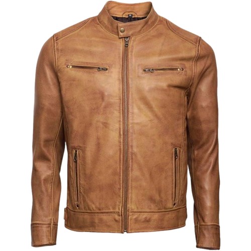 Mens Modern Camel Leather Jacket