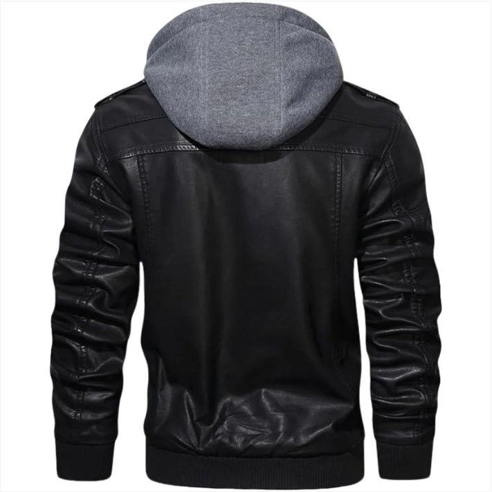 Mens Black Hooded Leather Jacket