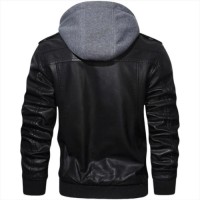 Mens Black Hooded Leather Jacket